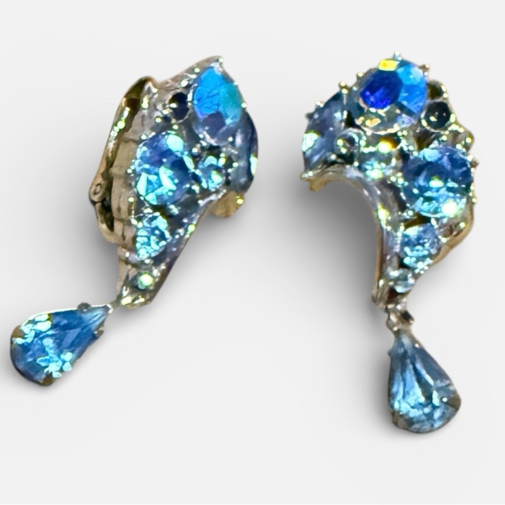 Vintage Blue Crystal Crescent Clip-on Earring Mermaidcore Fairy Bridal Celestial